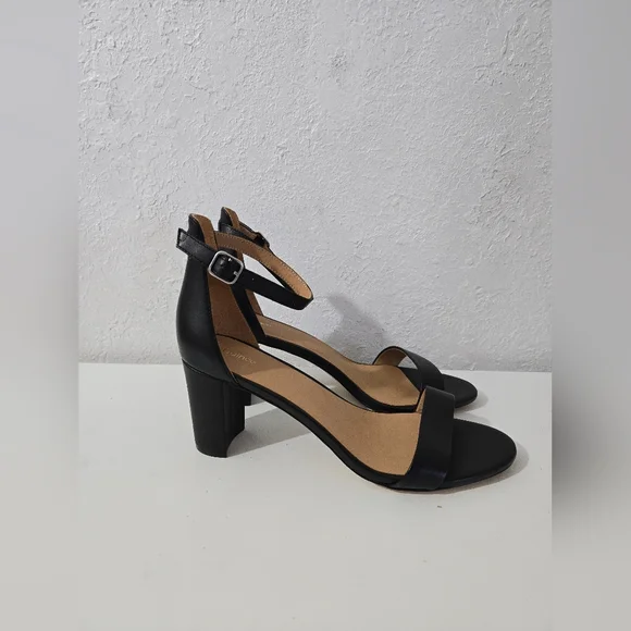 Quince Italian Leather 65mm Strappy Block Heel Sandal Black Women's Size 10 - Picture 3 of 5